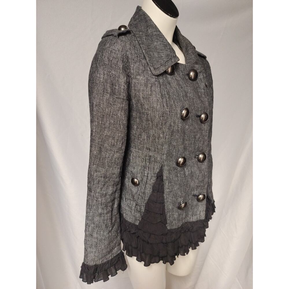 Double Breasted Linen & Cotton Ruffled Jacket, Size S - Picture 2 of 11